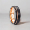 Bague personnalisee homme anneau plat tungstene noir rainure brosse gravure