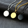 Men's Polished Stainless Steel round plaque secret box Custom Engraving Necklace Pendant