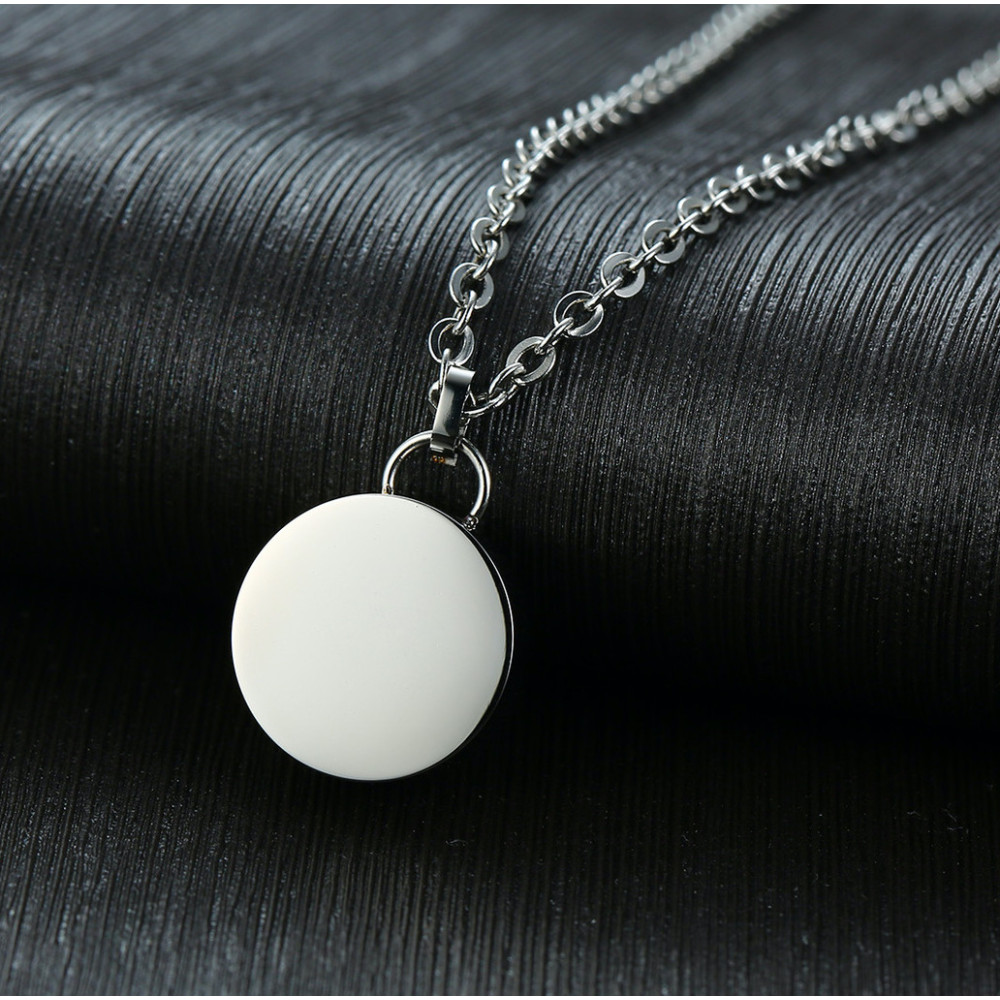Men's Polished Stainless Steel round plaque secret box Custom Engraving Necklace Pendant