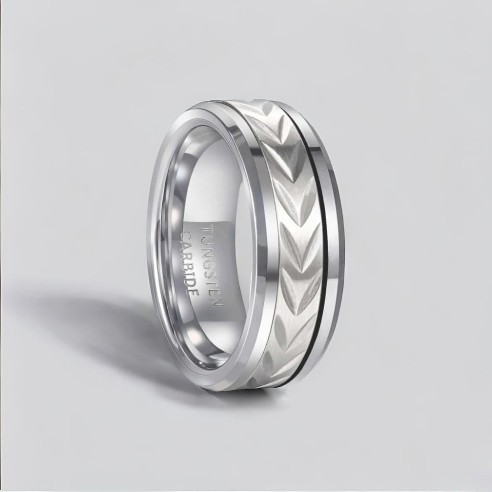 Anello da uomo in tungsteno con scanalatura per pneumatici, design a ingranaggio