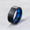 Bague homme anneau carbure tungstene noir bleu personnalisable