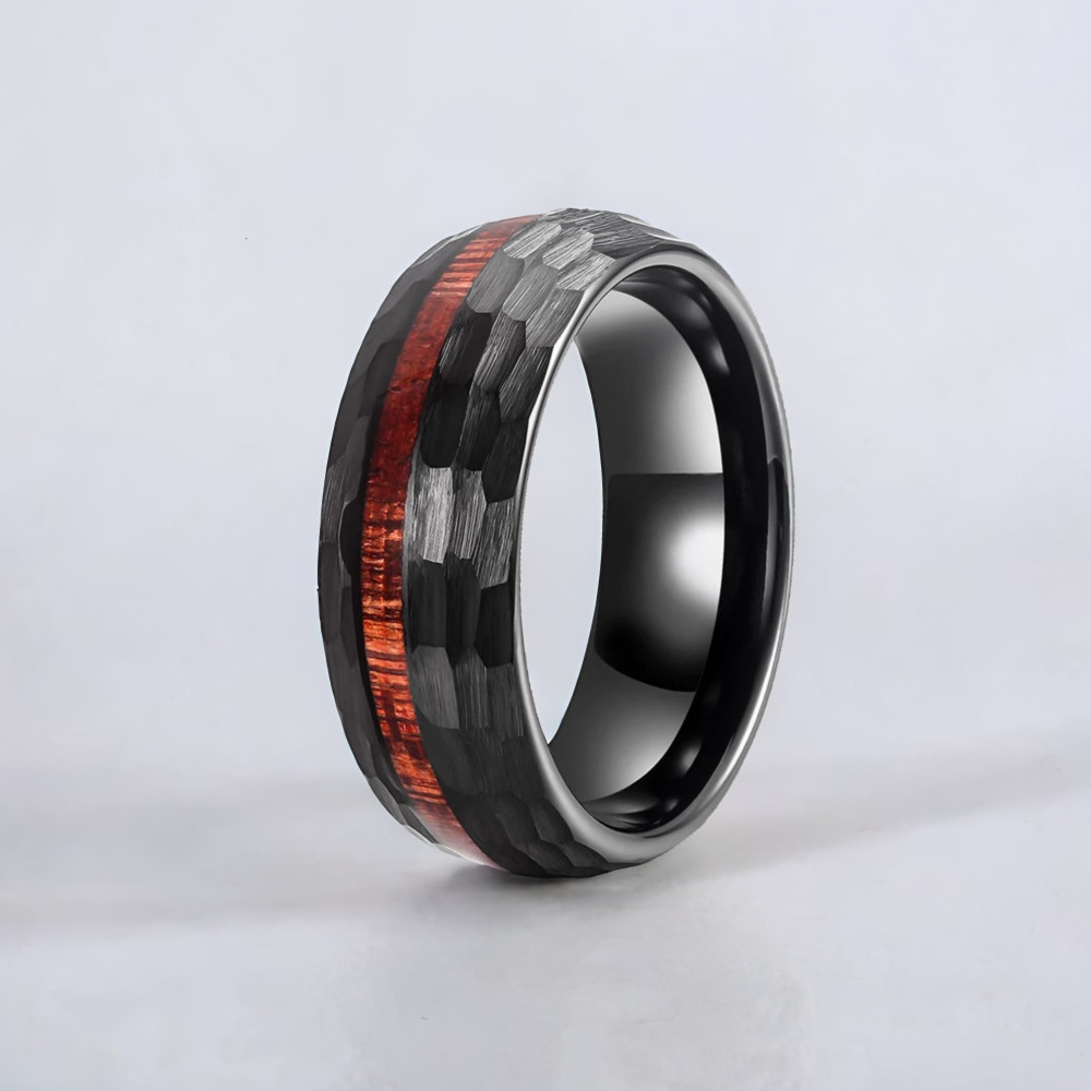 Bague personnalisee homme anneau tungstene brosse facette ligne bois