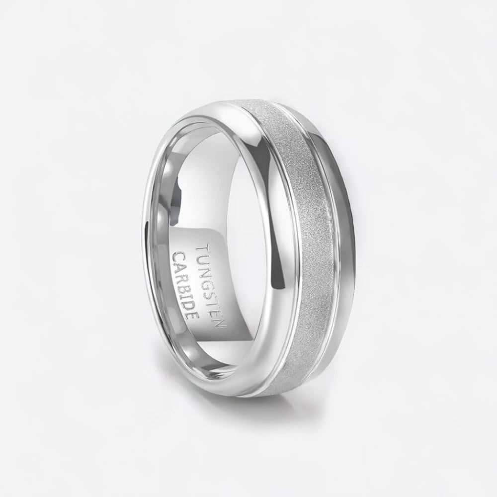 Bague mariage personnalisable homme anneau Tungstene centre sable