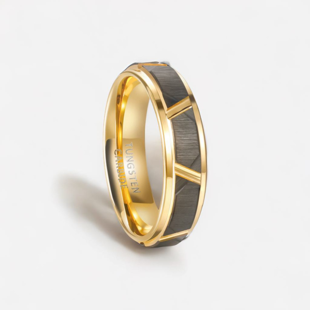 Bague personnalisee homme anneau tungstene noir brosse rainure