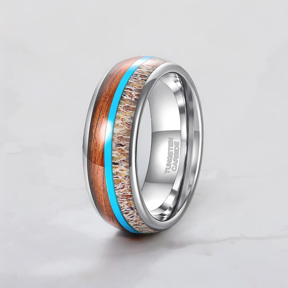 Bague mariage tungstène lignes bois