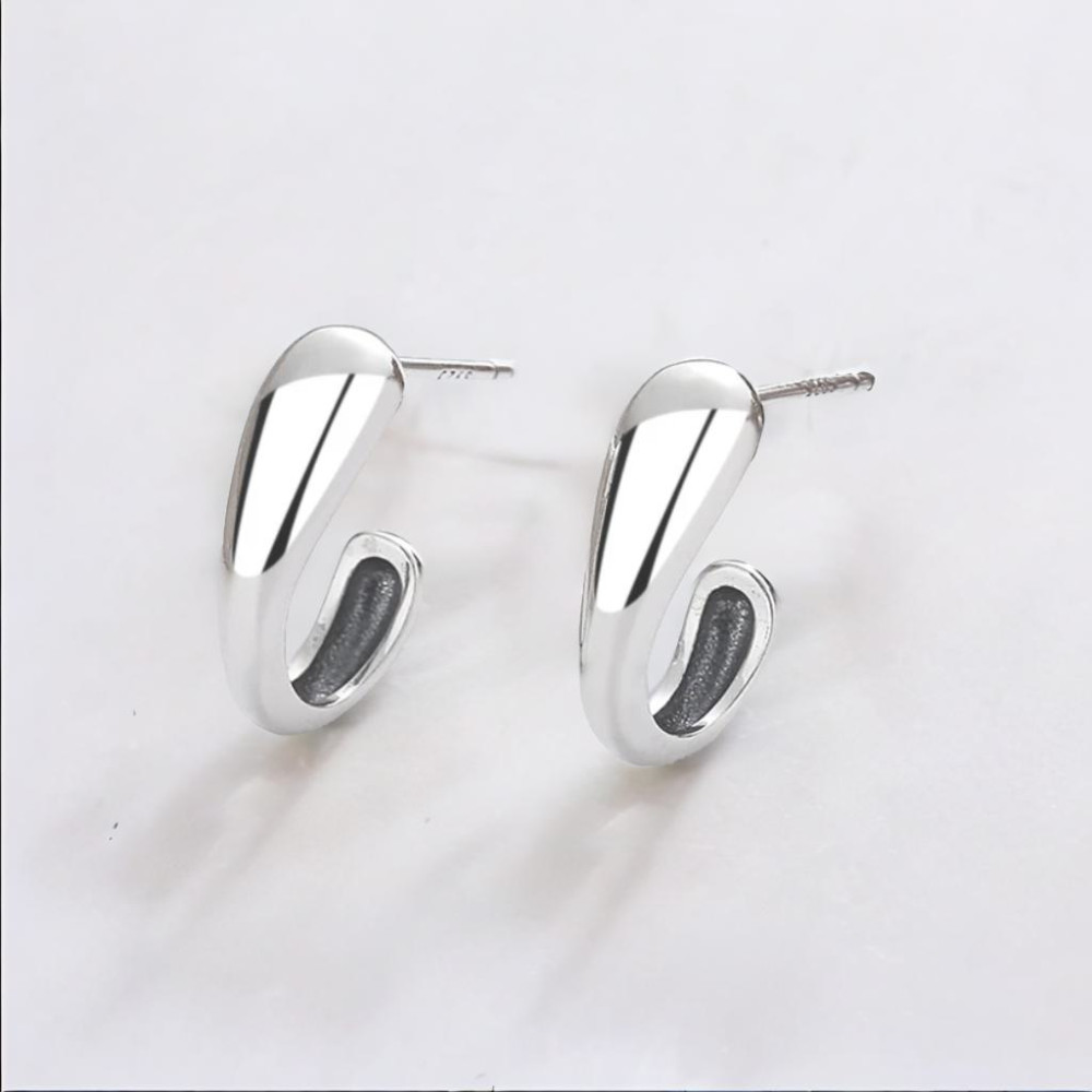 Women's Silver earrings half ring rhodium plate studs hoop