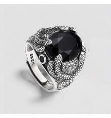 Anello con sigillo in argento aperto in onice nero
