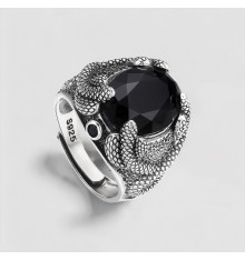 Offener Silber-Siegelring aus schwarzem Onyx