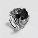 Chevalière argent ouverte serpent onyx noir