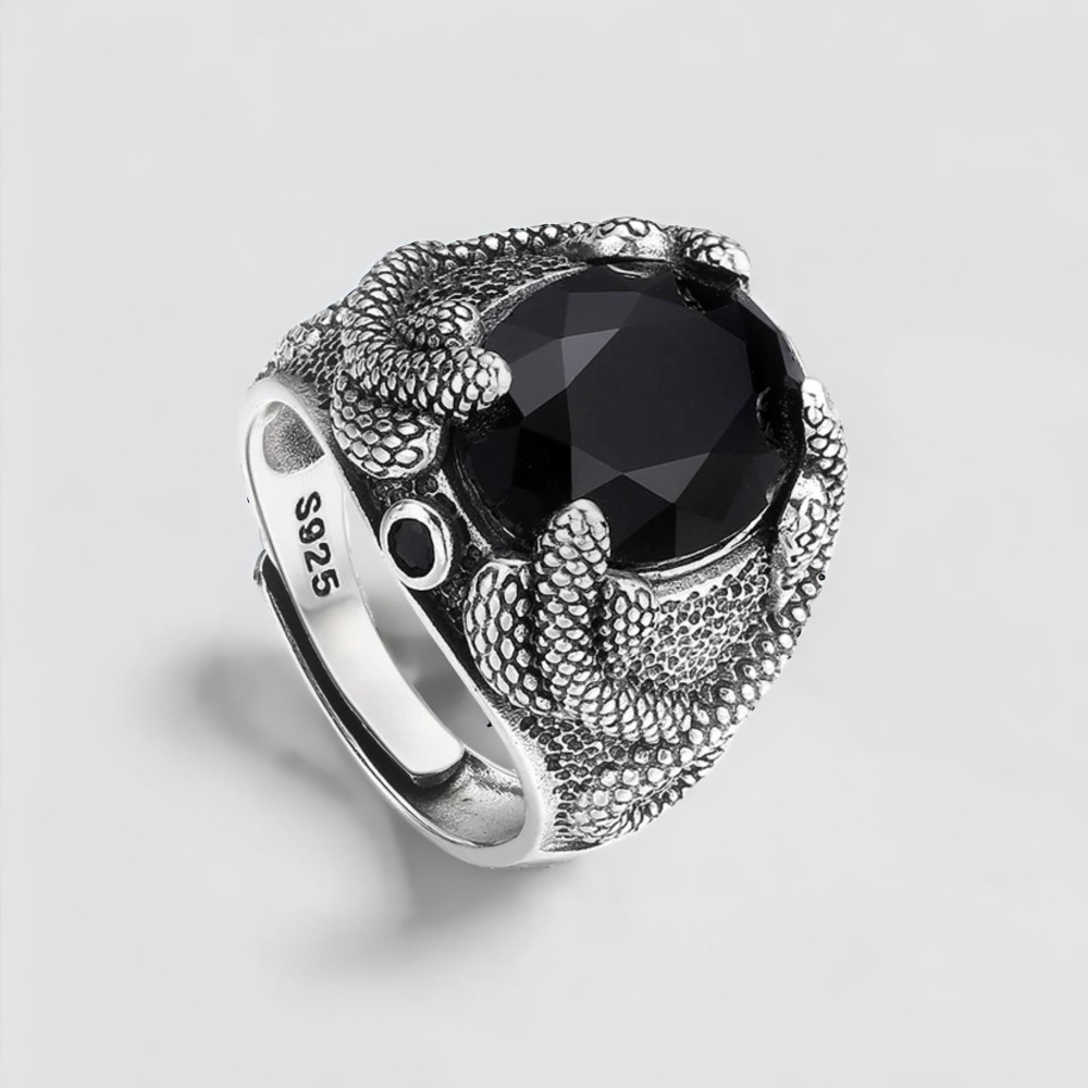 Chevalière argent ouverte serpent onyx noir
