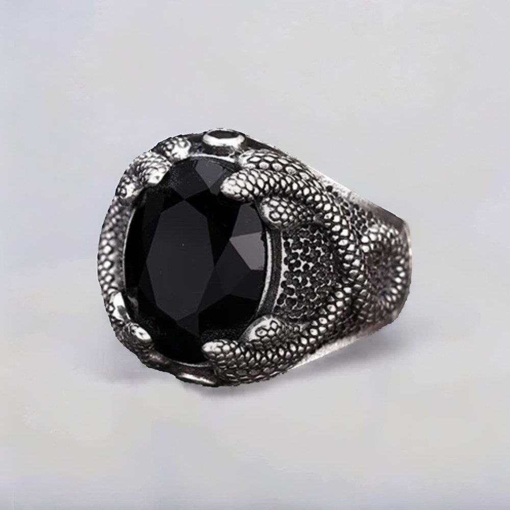 Chevalière argent ouverte serpent onyx noir