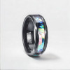 Bague couple personnalisee tungstene noir nacre abalone