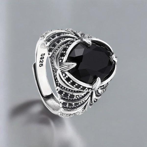 Onice Nera Anello Sigillo, Nero Rotondo Gemma, Acciaio Inox Anello, per