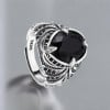 Chevalière argent ouverte onyx noir fleur de lys