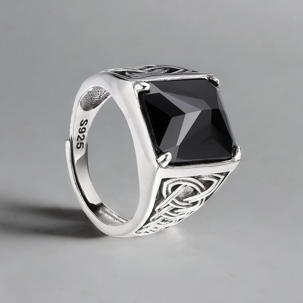 Bague celtique argent ouverte zircon noir