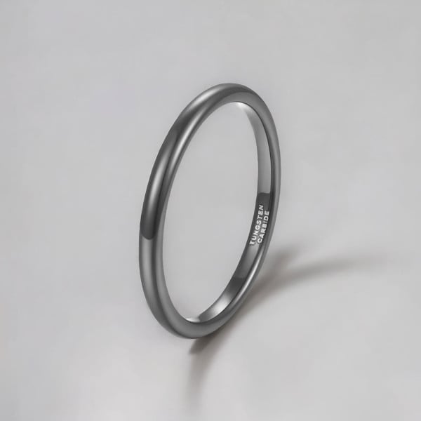 Noir Bague tungstène anneau fin lisse