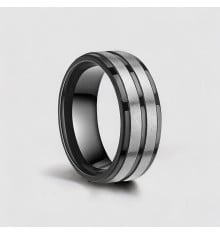 Customizable brushed black titanium men's ring
