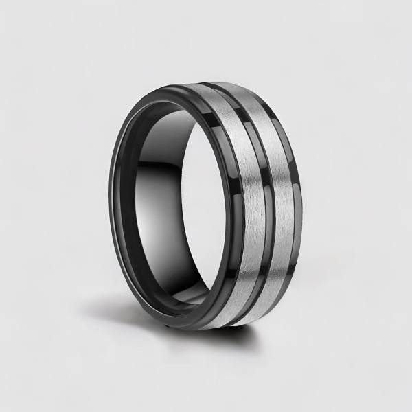 Bague homme titane noir brossé personnalisable