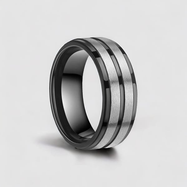 Bague homme titane noir brossé personnalisable