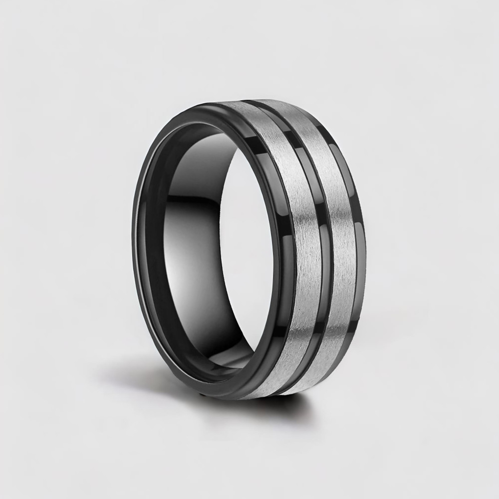 Bague homme titane noir brossé personnalisable