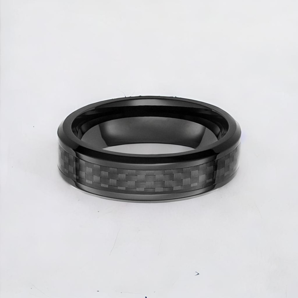 Bague ceramique noire homme fibre de carbone personnalisable
