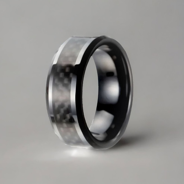 6mm Bague ceramique noire homme fibre de carbone personnalisable