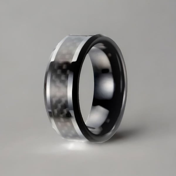 Bague ceramique noire homme fibre de carbone personnalisable