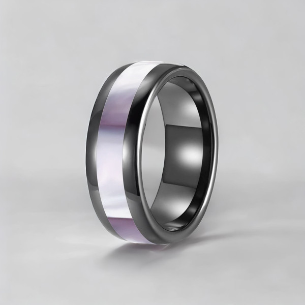 V Bague mariage ceramique noire abalone nacre