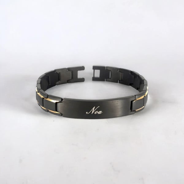Bracelet personnalise homme gourmette acier brosse plaque