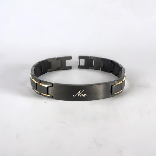 Bracelet personnalise homme gourmette acier brosse plaque