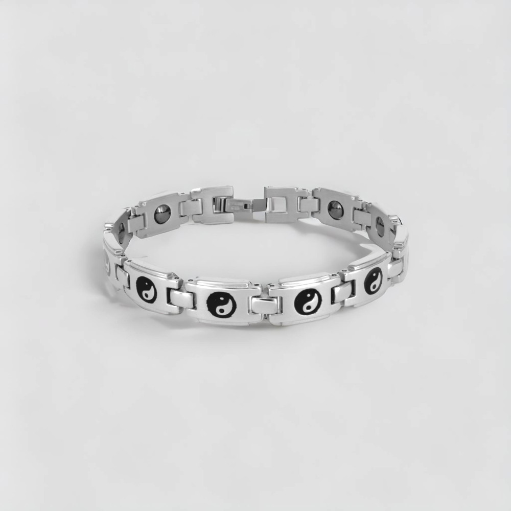 Bracciale da uomo in acciaio simbolo yin yang armonia magnetica