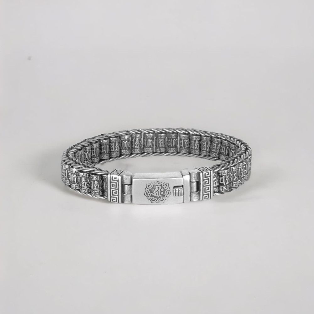 Bracelet homme argent massif tresse symbole OM