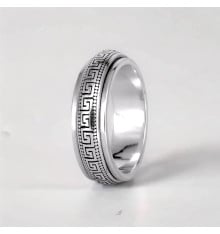 Bague Anti-Stress Tournante en Argent Massif – Motif Grec