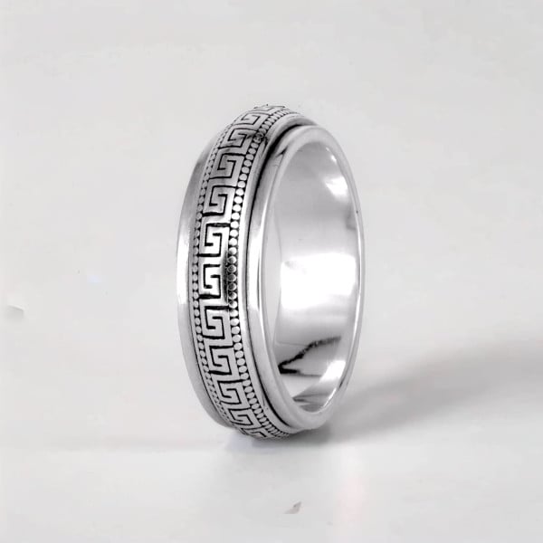 Bague homme argent anti stress tournante motif grecque