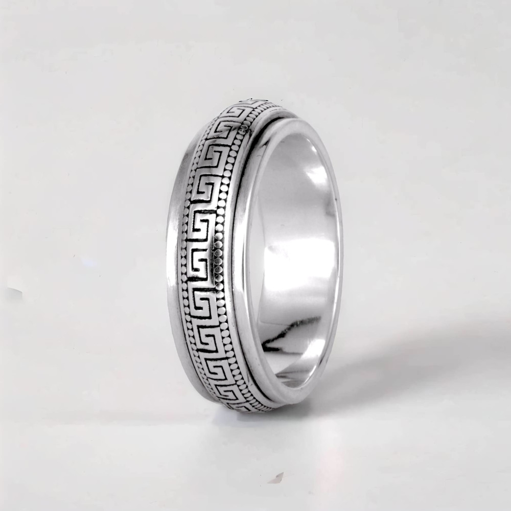 Bague homme argent anti stress tournante motif grecque