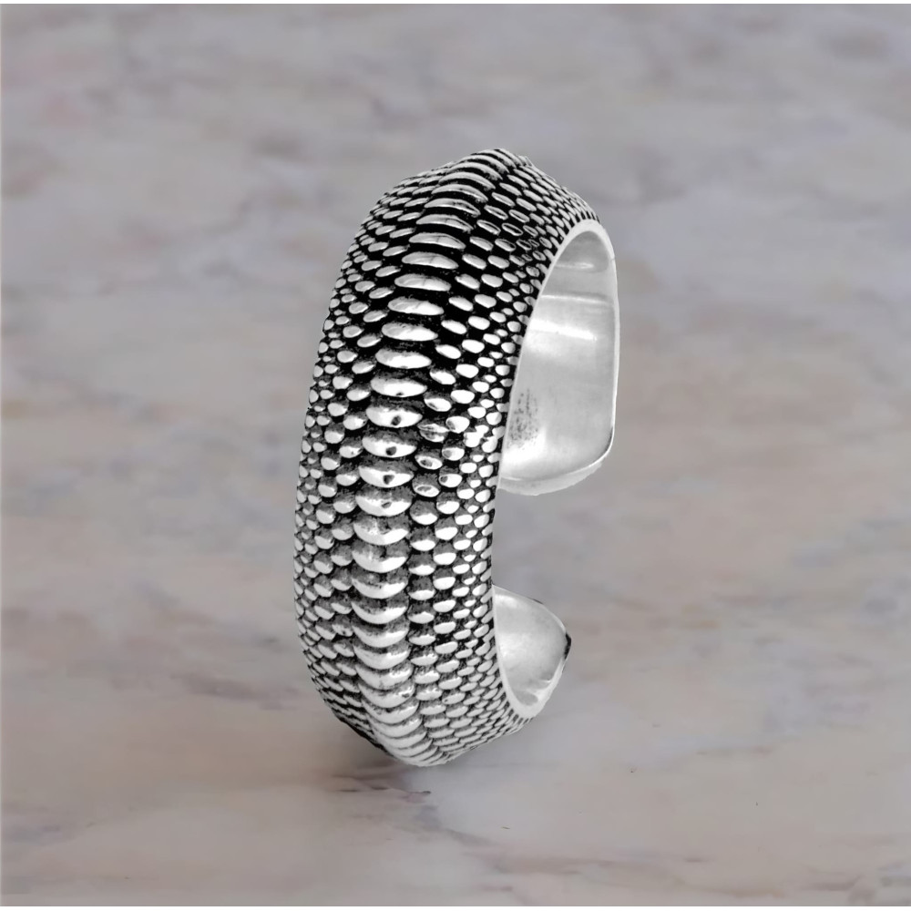 Bague ouverte argent motif maille serpent homme femme