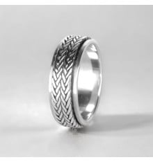 Men's anti-stress rotating braid silver ring