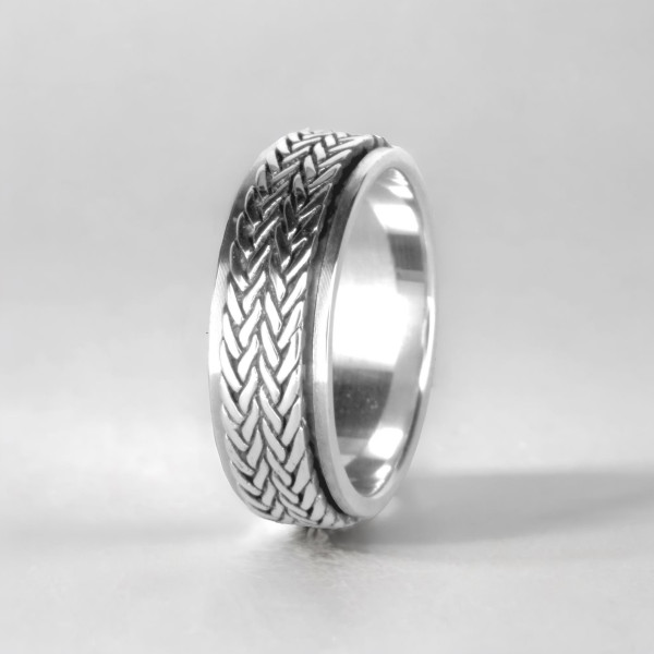 Anello da uomo in argento a treccia rotante antistress
