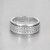 Bague argent tresse tournant anti-stress homme