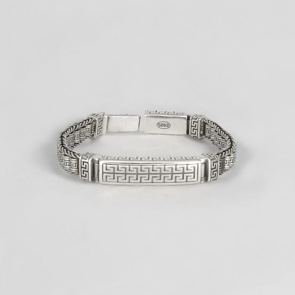 Bracciale Bangle In Argento 925 Intrecciato - Largo E Regolabile Per Uomo E Donna, Gioiello Geometrico