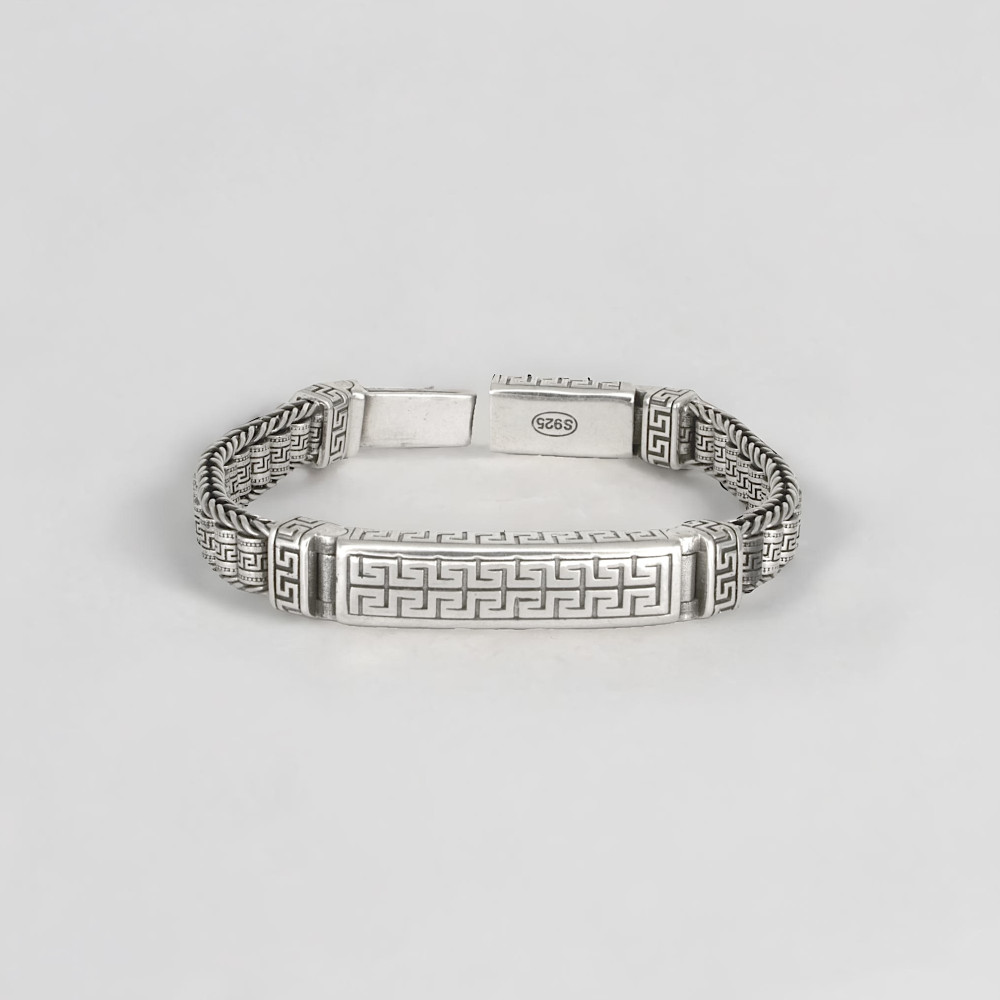 Heren schakelarmband met Griekse vlecht van massief zilver