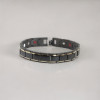 Men's bracelet black steel magnetic brush gold line