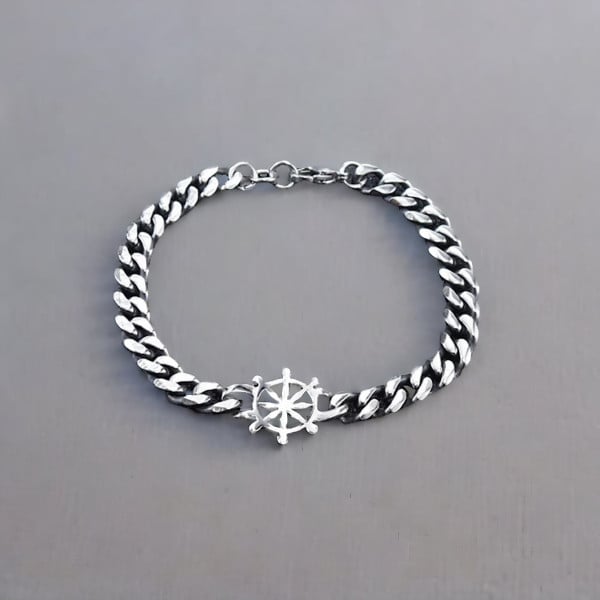 Bracelet homme chaine acier gouvernail
