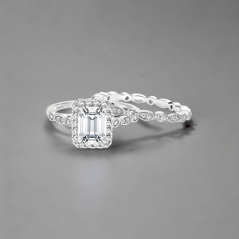 Bague de fiançailles femme double anneau argent zirconium ovale 3 couleurs (Dupliqué)