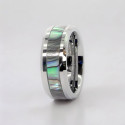 Personalized men's tungsten mother-of-pearl abalone ring