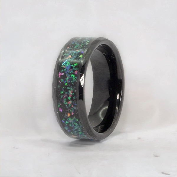 Personalized multicolor opal tungsten alliance ring for men and women