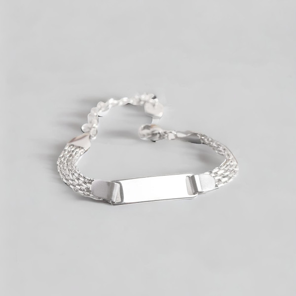 Bracelet Gourmette Enfant Acier Plaque Gravable Ajustable
