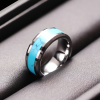 Bague homme tungstene anneau ruban turquoise a graver