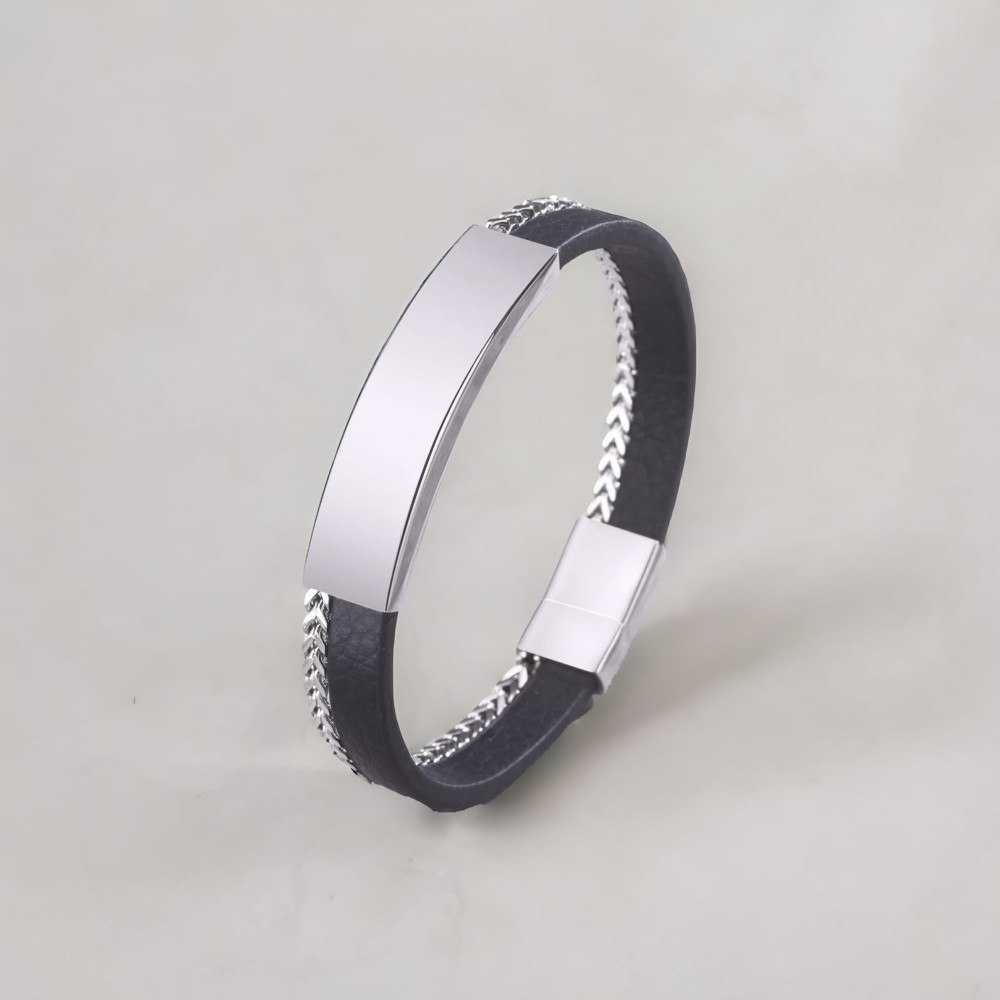 Bracelet personnalisable homme gourmette acier inox et cuir
