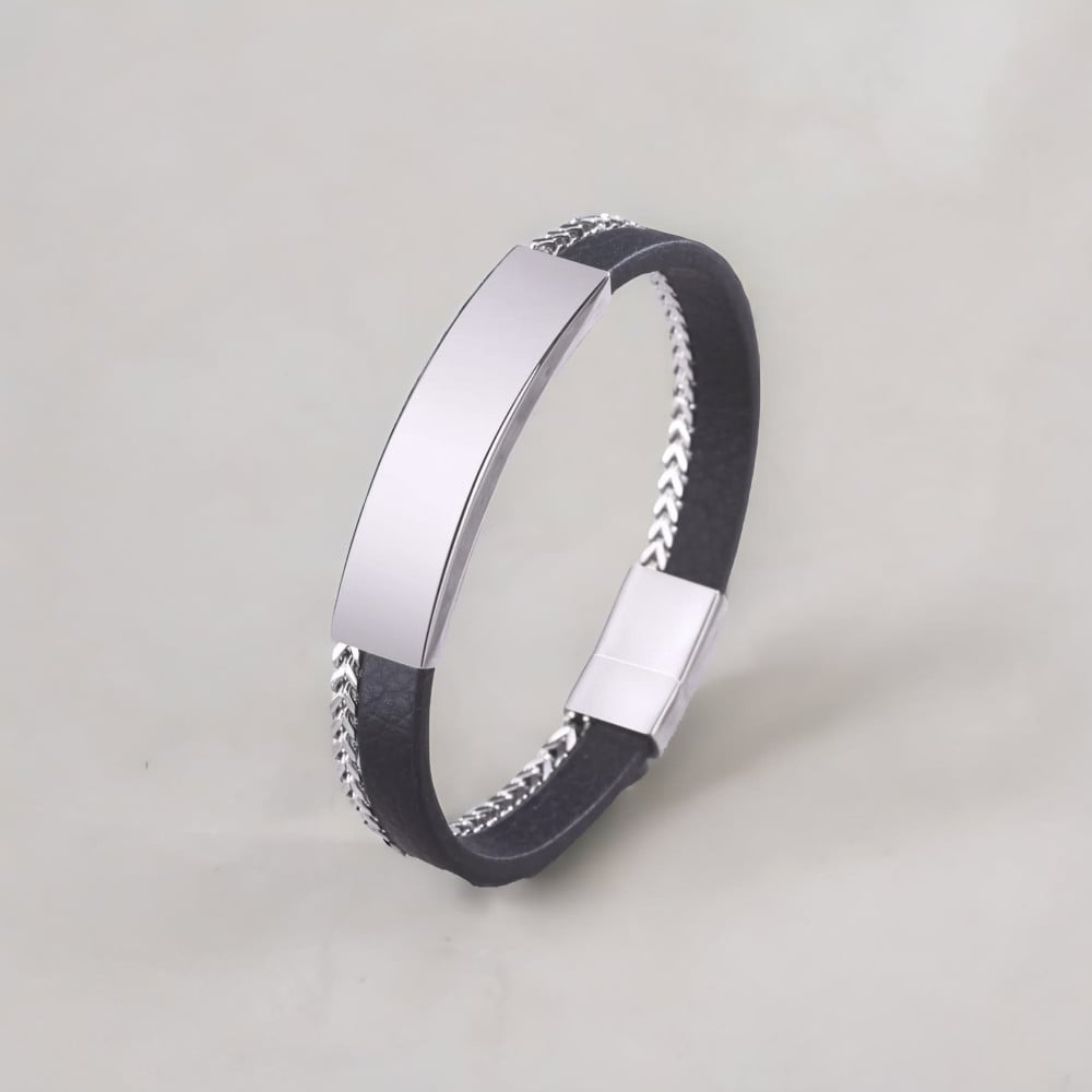 Bracelet personnalisable homme gourmette acier inox et cuir